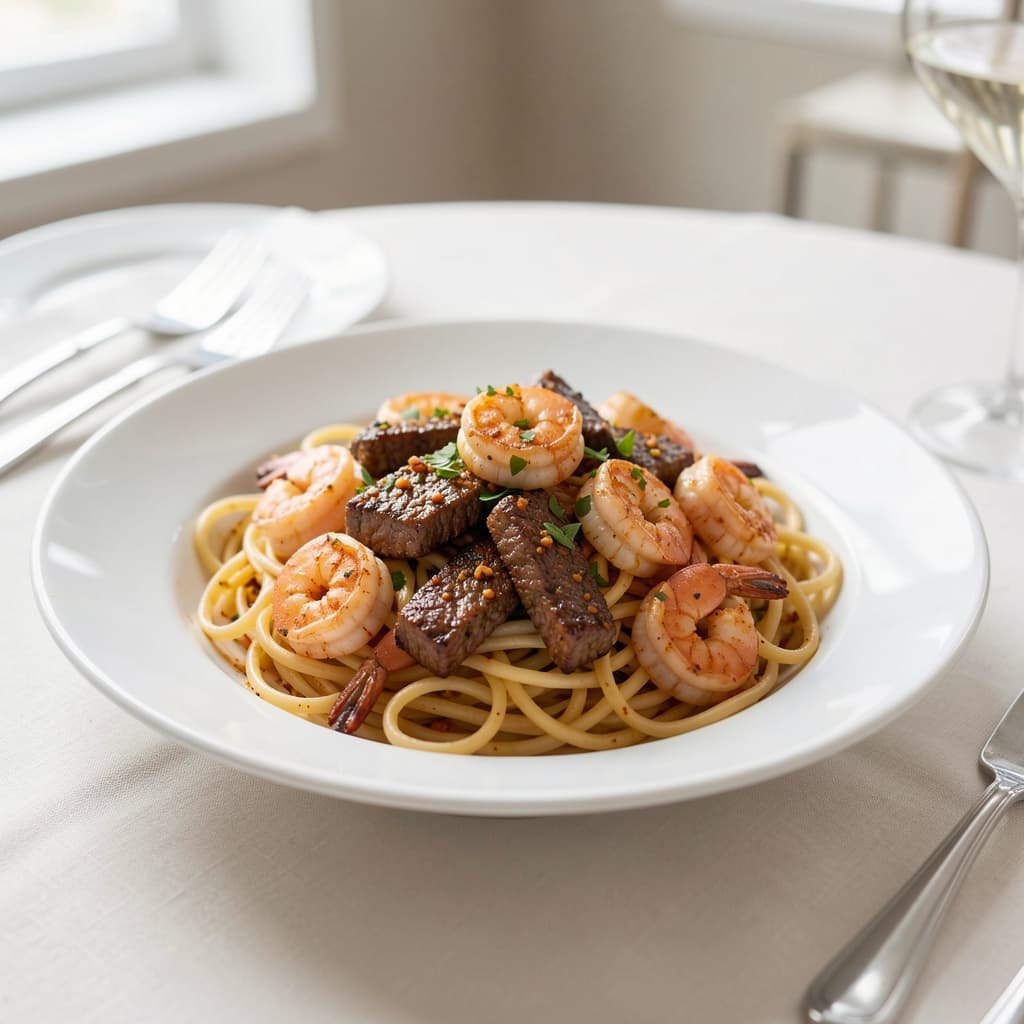 Shrimp, Pasta With Jerk Lamb