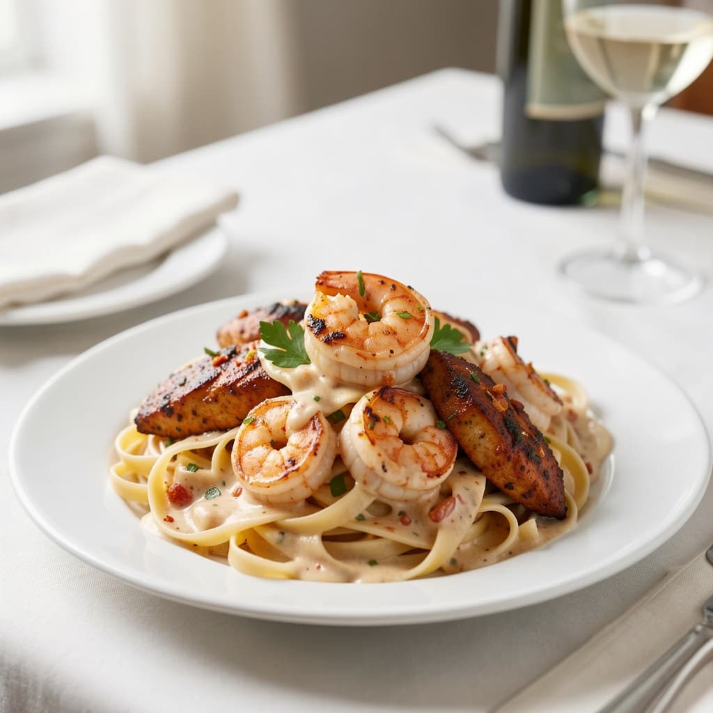 Shrimp Pasta With Jerk Chicken
