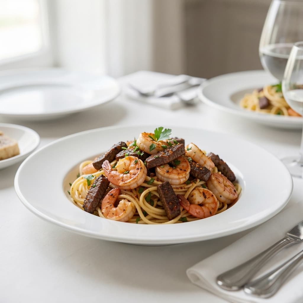 Shrimp, Pasta With Jerk Lamb